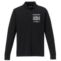 Educators For Kamala Harris Tim Walz 2024 For President Vp Performance Long Sleeve Polo