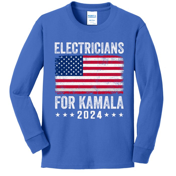 Electricians For Kamala 2024 Gift Kids Long Sleeve Shirt