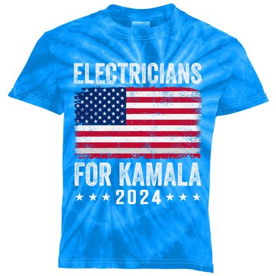 Electricians For Kamala 2024 Gift Kids Tie-Dye T-Shirt