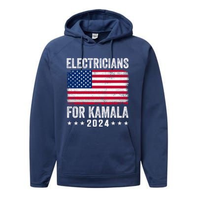 Electricians For Kamala 2024 Gift Performance Fleece Hoodie