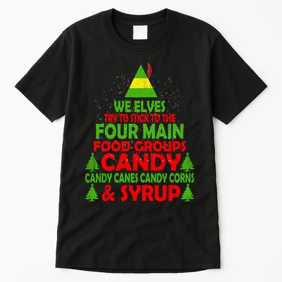 Elf Four Main Food Groups Buddy Christmas Pajama Tall T-Shirt