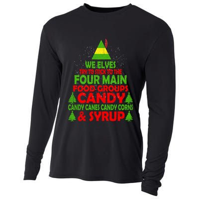 Elf Four Main Food Groups Buddy Christmas Pajama Cooling Performance Long Sleeve Crew