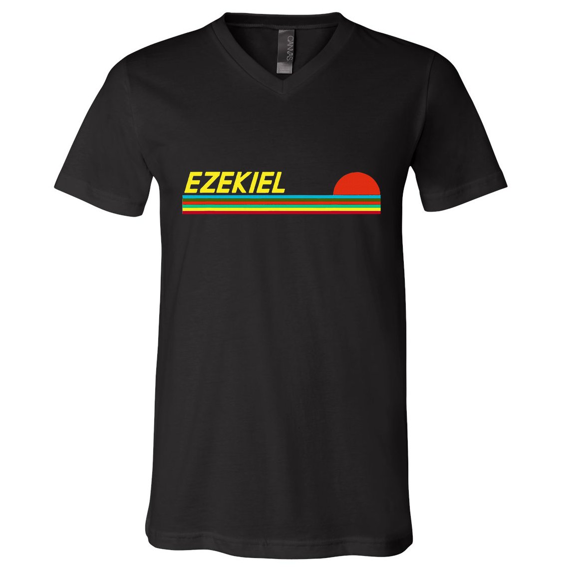 Ezekiel First Name Logo Retro Sunset Surfer Style Ezekiel V-Neck T-Shirt