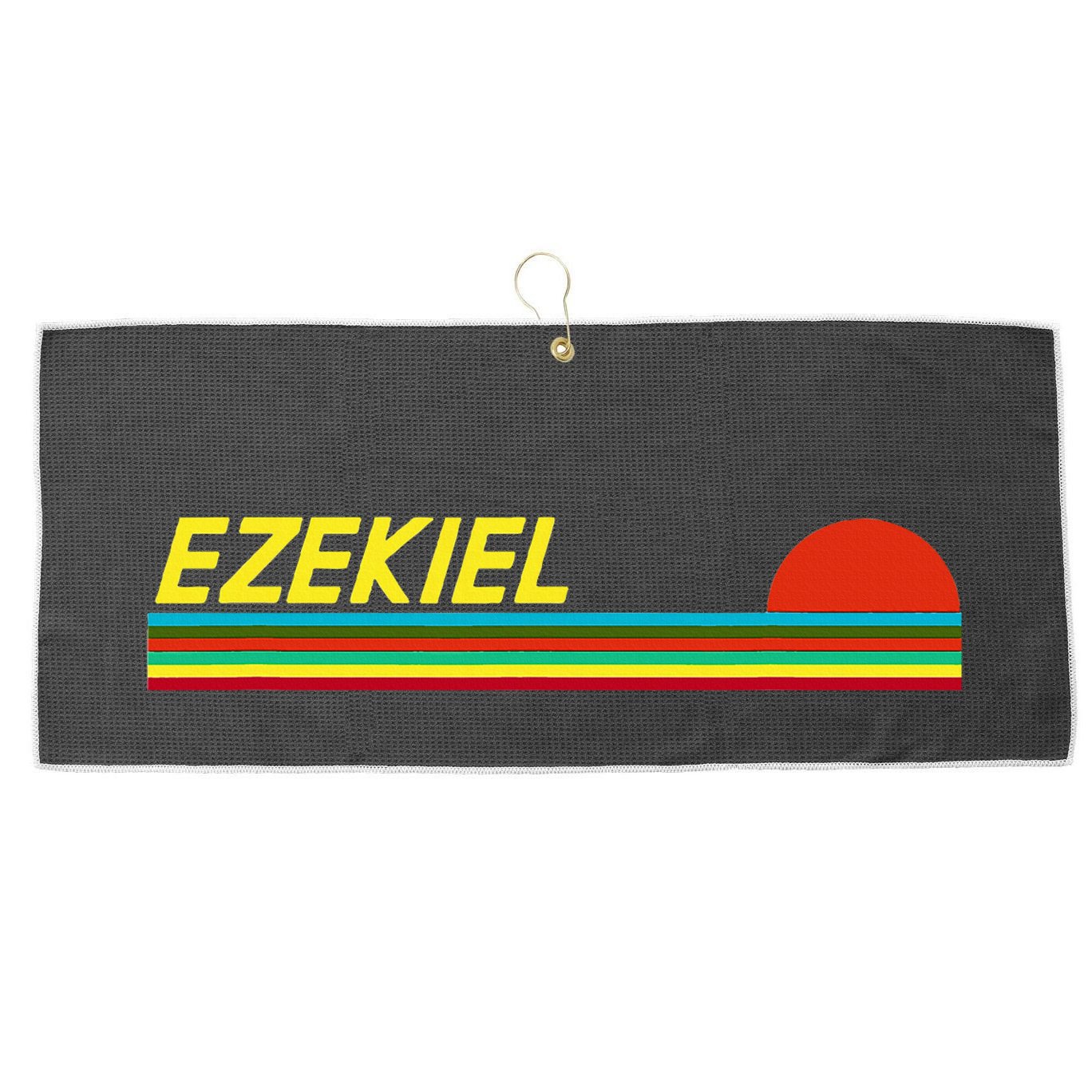 Ezekiel First Name Logo Retro Sunset Surfer Style Ezekiel Large Microfiber Waffle Golf Towel
