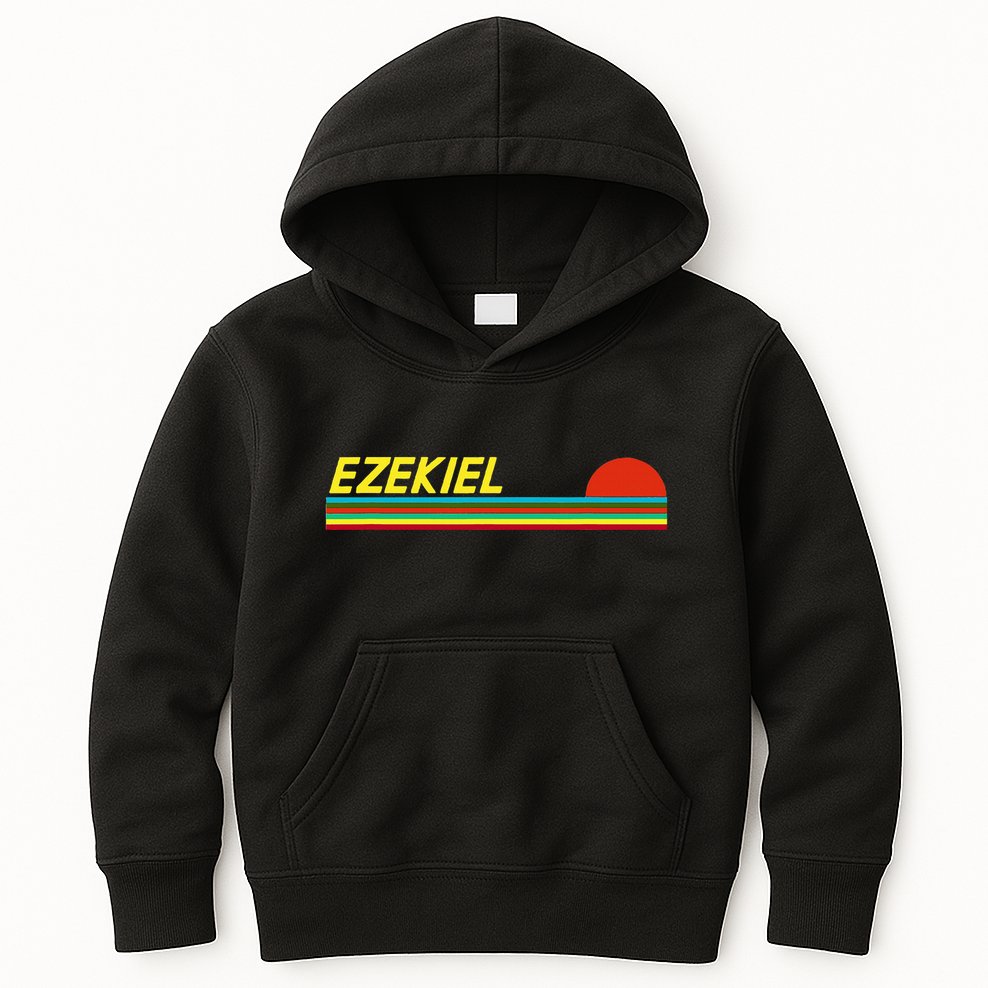 Ezekiel First Name Logo Retro Sunset Surfer Style Ezekiel Kids Hoodie