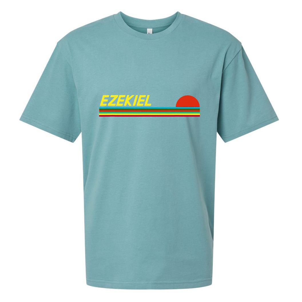 Ezekiel First Name Logo Retro Sunset Surfer Style Ezekiel Sueded Cloud Jersey T-Shirt