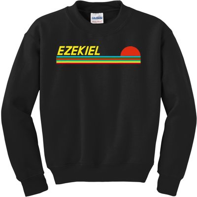 Ezekiel First Name Logo Retro Sunset Surfer Style Ezekiel Kids Sweatshirt