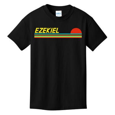 Ezekiel First Name Logo Retro Sunset Surfer Style Ezekiel Kids T-Shirt