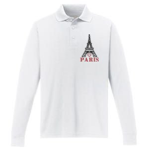 Embroidered France Paris Eiffel Tower Embroidery Performance Long Sleeve Polo