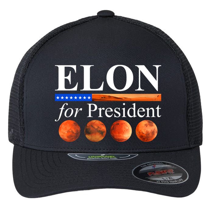 Elon For President USA Mars Flag Flexfit Unipanel Trucker Cap