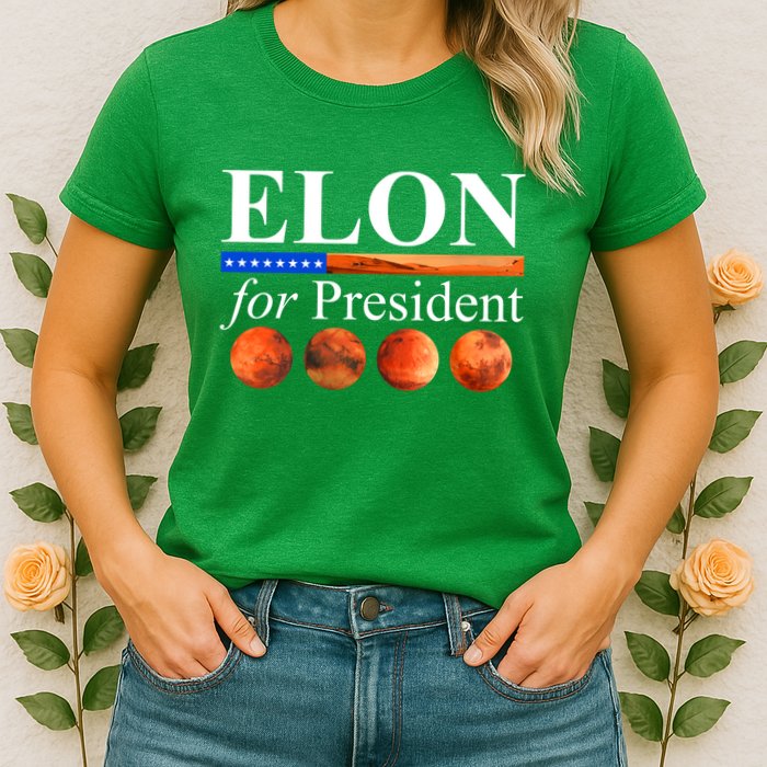 Elon For President USA Mars Flag Womens T-Shirt