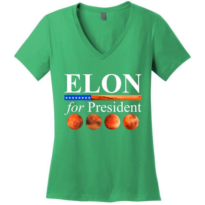 Elon For President USA Mars Flag Women's V-Neck T-Shirt