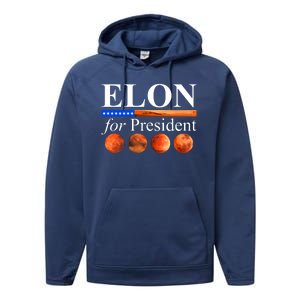 Elon For President USA Mars Flag Performance Fleece Hoodie