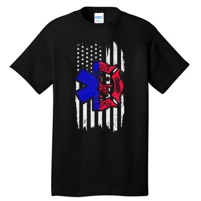 EMT Firefighter Paramedic Fireman EMS American Flag Tall T-Shirt