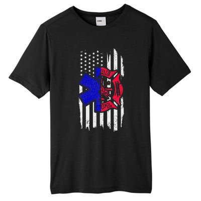 EMT Firefighter Paramedic Fireman EMS American Flag Tall Fusion ChromaSoft Performance T-Shirt