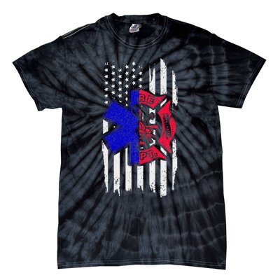 EMT Firefighter Paramedic Fireman EMS American Flag Tie-Dye T-Shirt