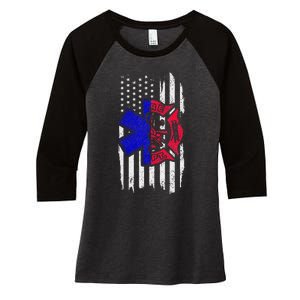 EMT Firefighter Paramedic Fireman EMS American Flag Women's Tri-Blend 3/4-Sleeve Raglan Shirt