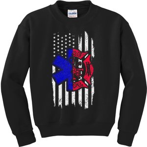 EMT Firefighter Paramedic Fireman EMS American Flag Kids Sweatshirt