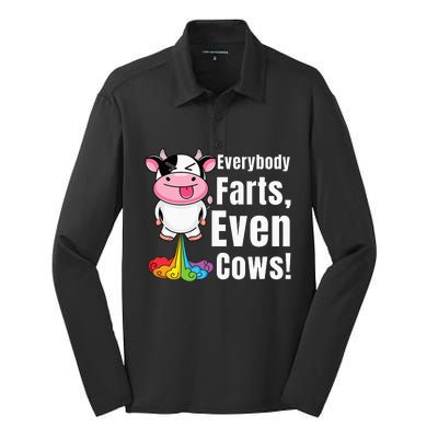 Everybody Farts Rainbow Farting Cow Funny Fart Silk Touch Performance Long Sleeve Polo