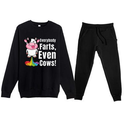 Everybody Farts Rainbow Farting Cow Funny Fart Premium Crewneck Sweatsuit Set