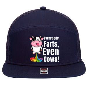 Everybody Farts, Rainbow Farting Cow, Adults Funny Fart 7 Panel Mesh Trucker Snapback Hat