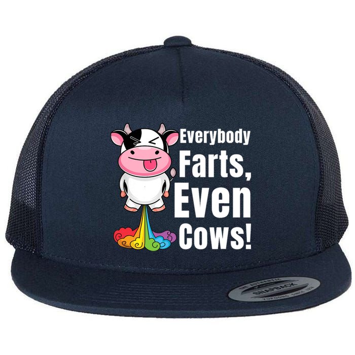 Everybody Farts, Rainbow Farting Cow, Adults Funny Fart Flat Bill Trucker Hat