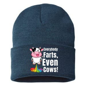 Everybody Farts, Rainbow Farting Cow, Adults Funny Fart Sustainable Knit Beanie