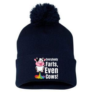 Everybody Farts, Rainbow Farting Cow, Adults Funny Fart Pom Pom 12in Knit Beanie