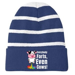 Everybody Farts, Rainbow Farting Cow, Adults Funny Fart Striped Beanie with Solid Band