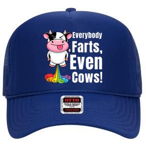 Everybody Farts, Rainbow Farting Cow, Adults Funny Fart High Crown Mesh Back Trucker Hat