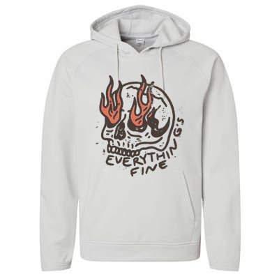 Everythings Fine Rock N Roll Vintage Rebel Moto Edgy Grunge Performance Fleece Hoodie