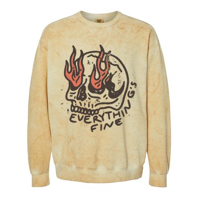 Everythings Fine Rock N Roll Vintage Rebel Moto Edgy Grunge Colorblast Crewneck Sweatshirt