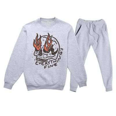 Everythings Fine Rock N Roll Vintage Rebel Moto Edgy Grunge Premium Crewneck Sweatsuit Set