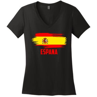 Espana Flag Spain Soccer Spain Futbol Club Support Women's V-Neck T-Shirt