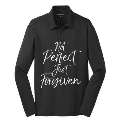 Evangelism Forgiveness Salvation Not Perfect Just Forgiven Silk Touch Performance Long Sleeve Polo