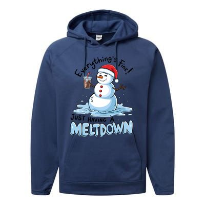 EverythingS Fine Snowman Meltdown Mental Health Christmas Performance Fleece Hoodie