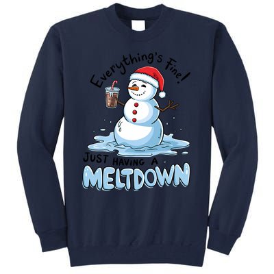 EverythingS Fine Snowman Meltdown Mental Health Christmas Tall Sweatshirt