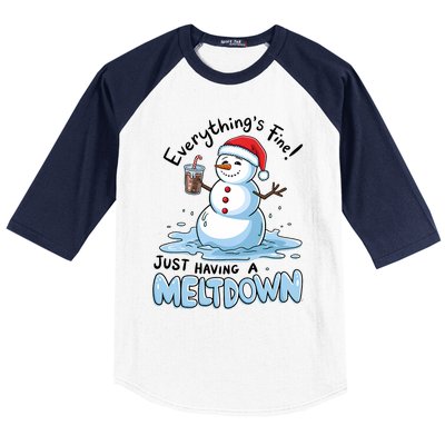 EverythingS Fine Snowman Meltdown Mental Health Christmas Baseball Sleeve Shirt