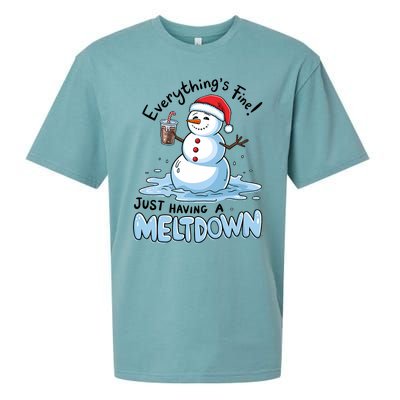 EverythingS Fine Snowman Meltdown Mental Health Christmas Sueded Cloud Jersey T-Shirt