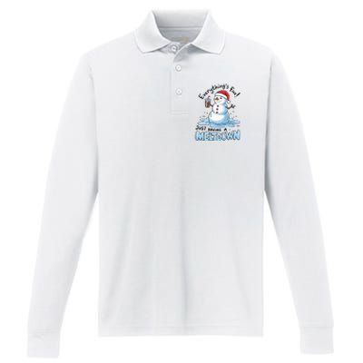 EverythingS Fine Snowman Meltdown Mental Health Christmas Performance Long Sleeve Polo