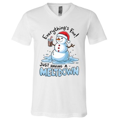 EverythingS Fine Snowman Meltdown Mental Health Christmas V-Neck T-Shirt