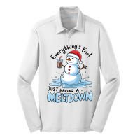 EverythingS Fine Snowman Meltdown Mental Health Christmas Silk Touch Performance Long Sleeve Polo