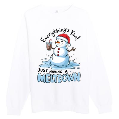 EverythingS Fine Snowman Meltdown Mental Health Christmas Premium Crewneck Sweatshirt