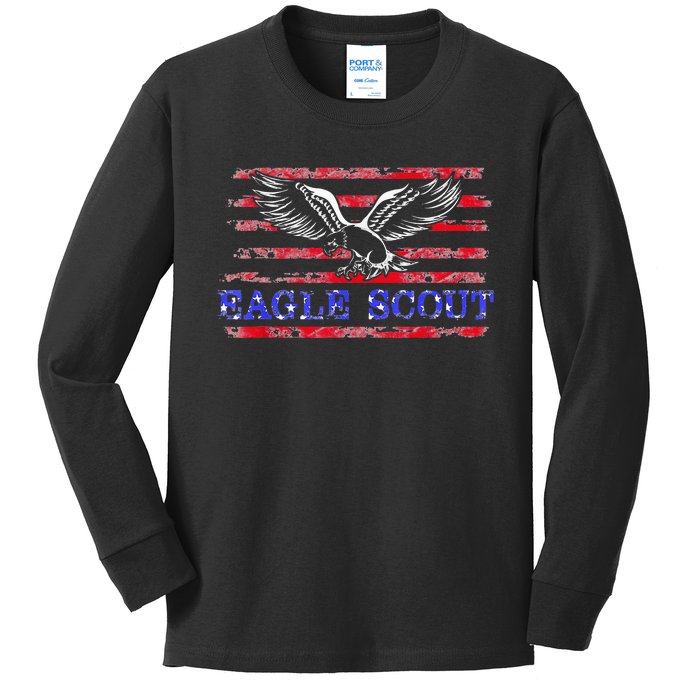 Eagle Flag Scout Gift Kids Long Sleeve Shirt