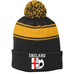 England Flag Soccer Futbol Football Stripe Pom Pom Beanie