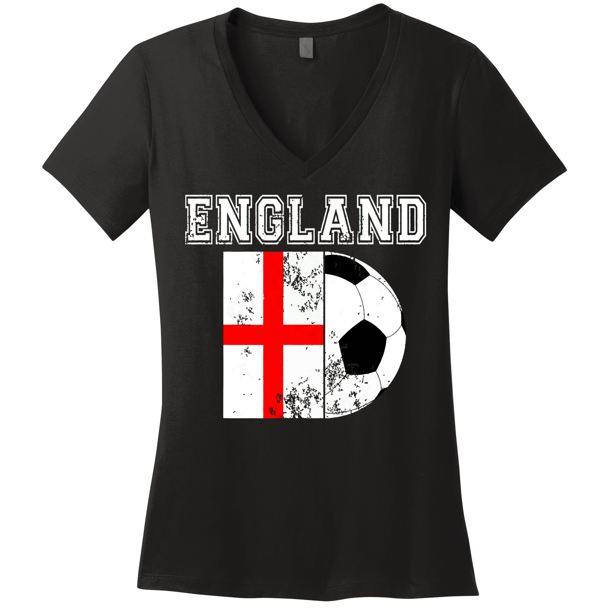 England Flag Soccer Futbol Football Women's V-Neck T-Shirt