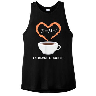 E=MC2 Funny Science Coffee Energy Milk Coffee Science Ladies PosiCharge Tri-Blend Wicking Tank