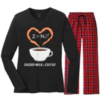 E=MC2 Funny Science Coffee Energy Milk Coffee Science Women's Long Sleeve Flannel Pajama Set 