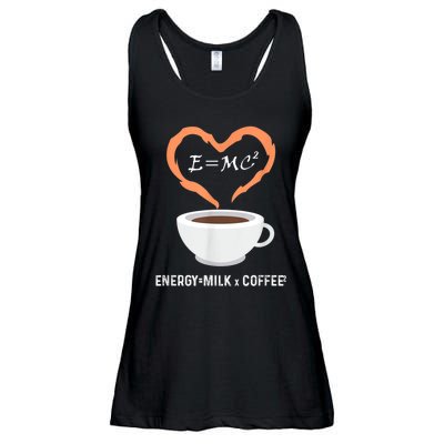 E=MC2 Funny Science Coffee Energy Milk Coffee Science Ladies Essential Flowy Tank