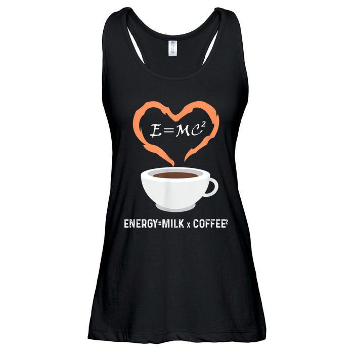 E=MC2 Funny Science Coffee Energy Milk Coffee Science Ladies Essential Flowy Tank